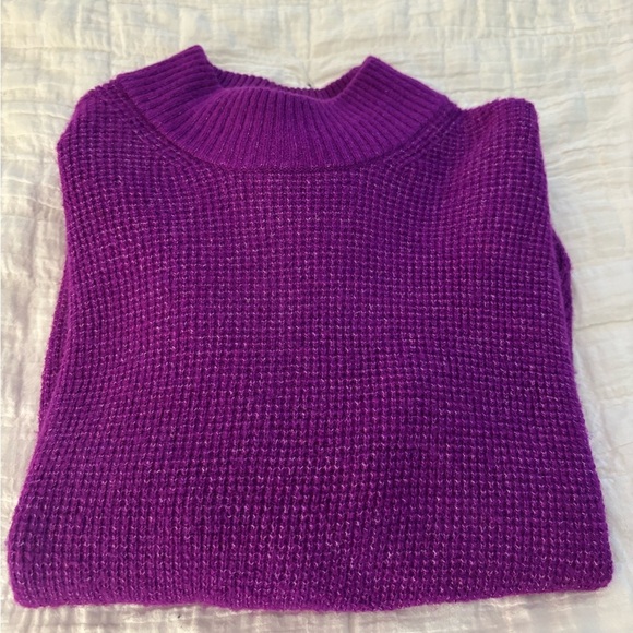 GAP Women’s Vibrant Purple Wool Mock Neck Waffle Knit Sweater size Small - Picture 2 of 9